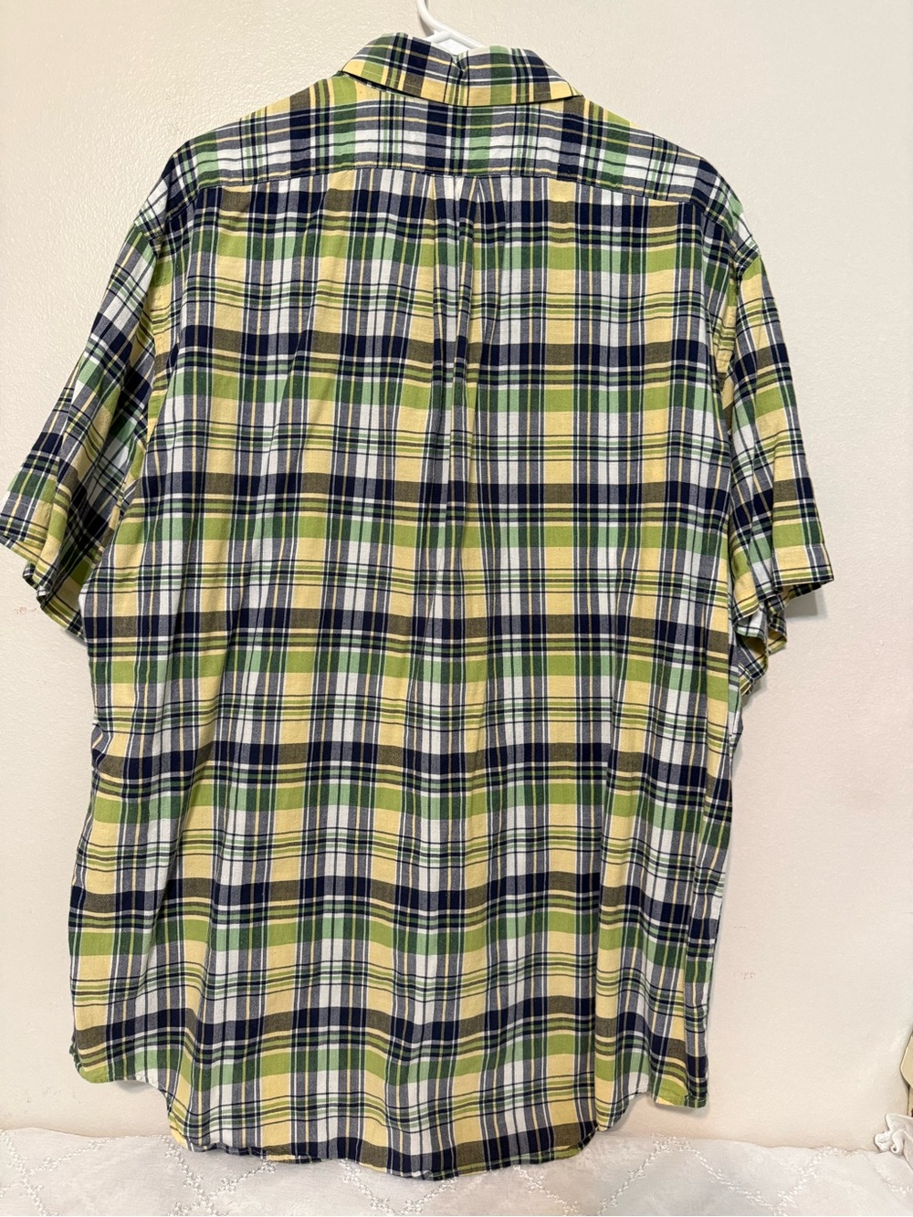 Daniel Cremieux Yellow Green and Navy Plaid Short-Sleeve Button-Down Shirt - Picture 2 of 4